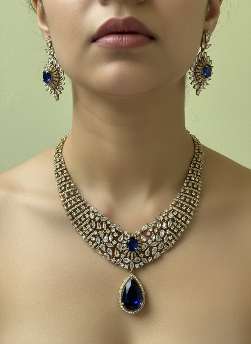 Royal Blue Stone Gold-Plated Necklace Set