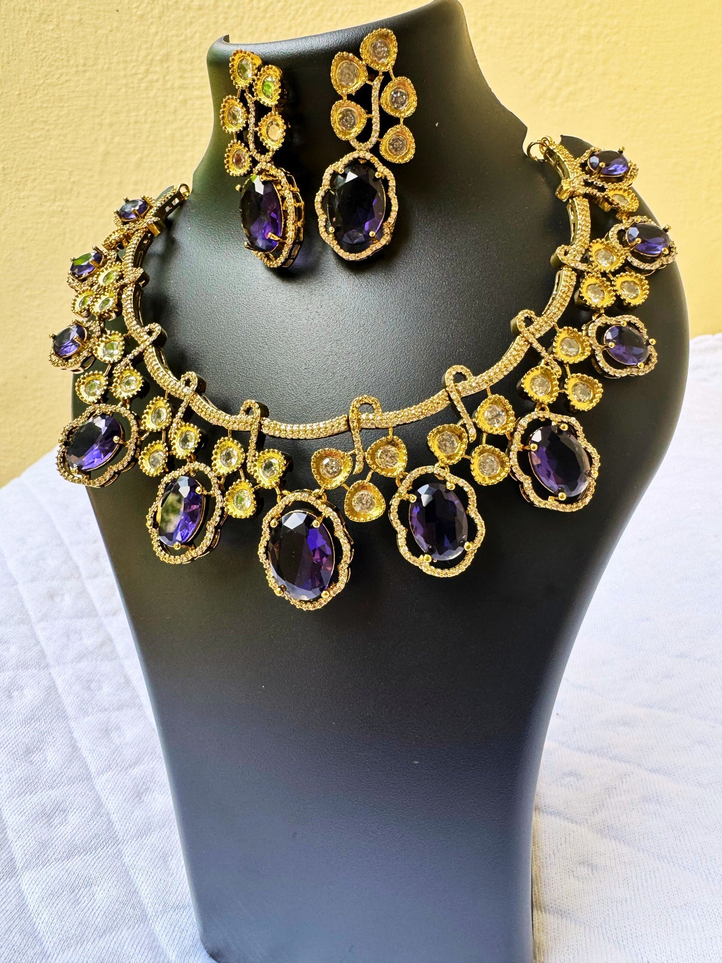 Gold-Plated Purple Stone Necklace Set