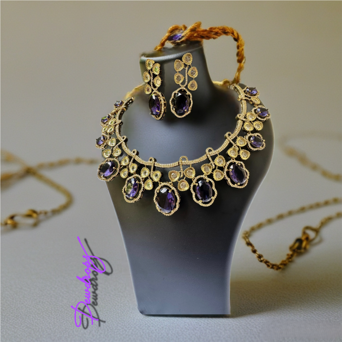 Gold-Plated Purple Stone Necklace Set