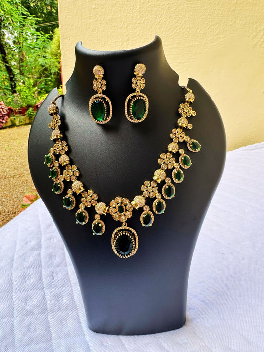 Gold-Plated Green Stone Necklace Set