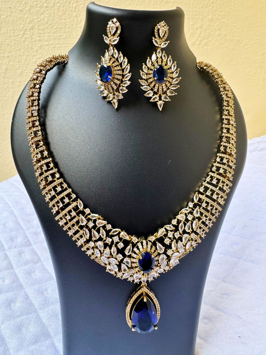 Royal Blue Stone Gold-Plated Necklace Set