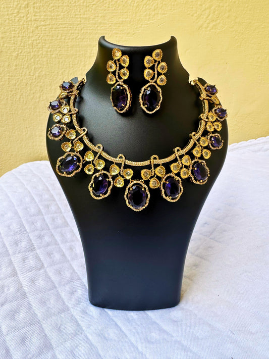 Gold-Plated Purple Stone Necklace Set