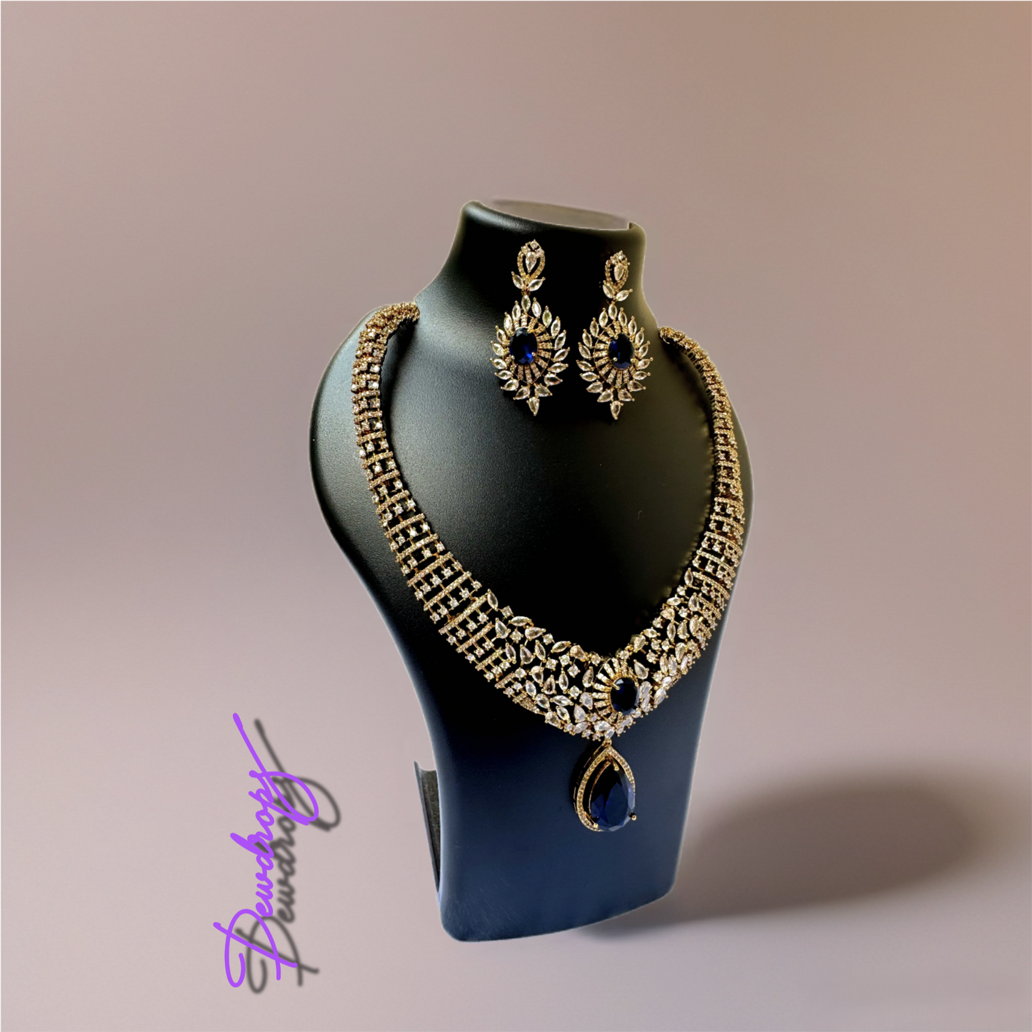 Royal Blue Stone Gold-Plated Necklace Set