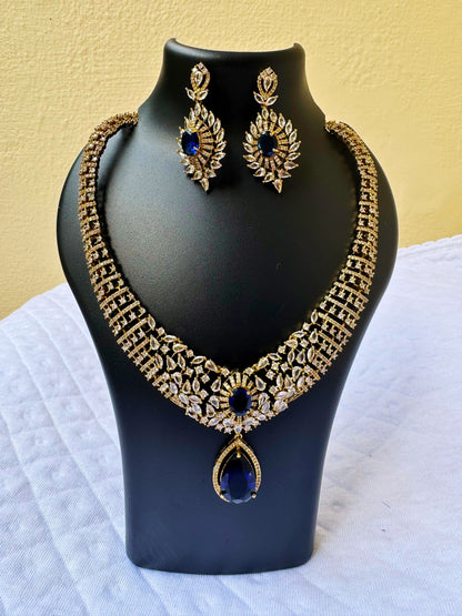 Royal Blue Stone Gold-Plated Necklace Set