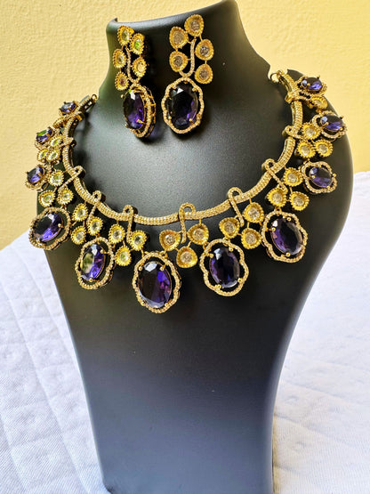 Gold-Plated Purple Stone Necklace Set