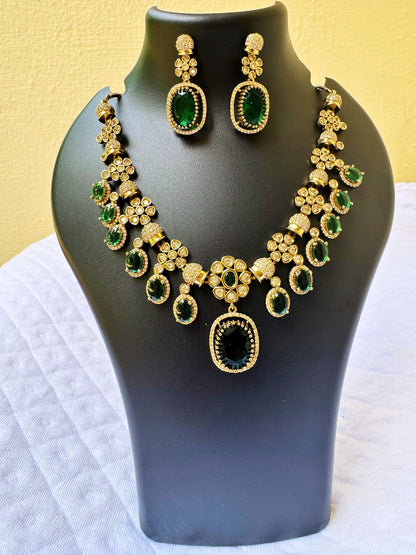 Gold-Plated Green Stone Necklace Set