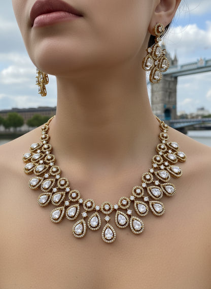 Gold-Plated Teardrop Stone Necklace Set