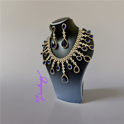 Gold-Plated Teardrop Blue Stone Necklace Set