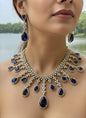 Gold-Plated Teardrop Blue Stone Necklace Set